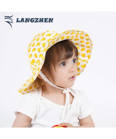 Lovely Duckling-yellow Baby Girls Sun Protection Hat | Adjustable Wide Brim Toddler Kids Hat for Beach Play | 6-12 Months - Buy Online on SooperMarket.com