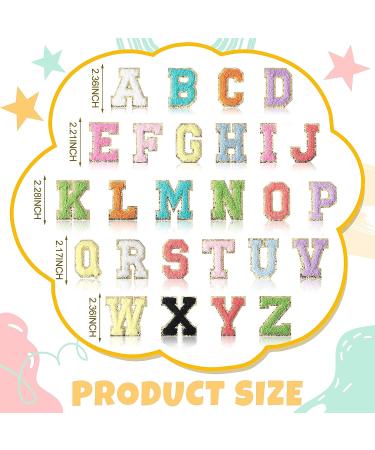 52 Chenille Letter Patches A-Z with Gold Glitter Border | Iron on Embroidered Patch for Clothing, Hats, Bags, Jackets, Shirts | Bright & Cute Style - Buy Online on SooperMarket.com