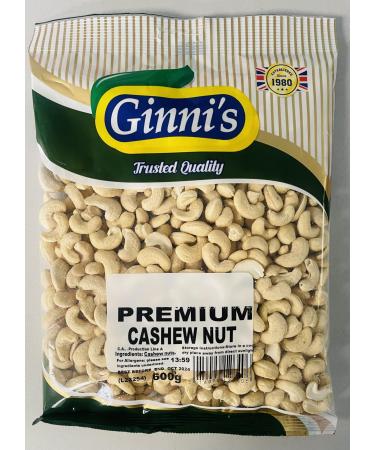 Ginni's Cashew 1.2kg - 100% Raw Whole Cashew Nuts 2x600g - Quality Nut - Source of Protein & Fibre - Non-GMO & Vegan.