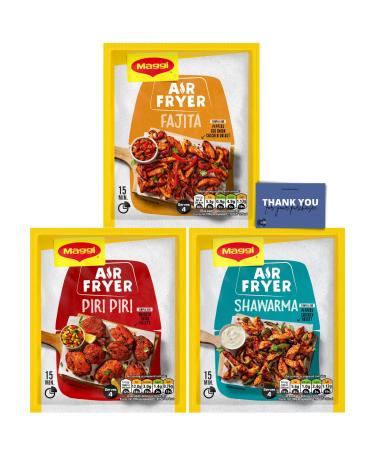 Maggi Air Fryer Seasoning Trio - Fajita Piri Piri and Shawarma Flavors (3-Pack)