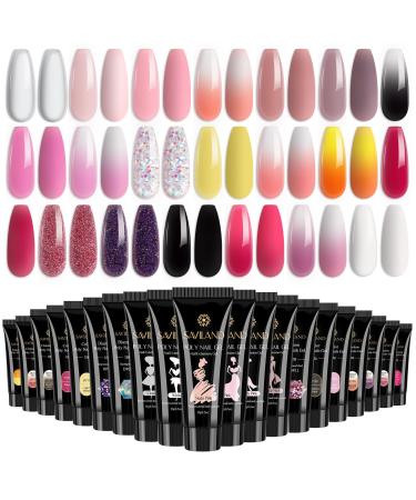 SAVILAND Poly Gel Nail Set  20 Colors Builder Nail Extension Gel White Red Nude Glitter Hard Gel for Nails Elegant Colors Collection French Manicure Starter Poly Nail Gel Set for Nail Salon Home DIY A-20 Colors White Pink Nudes