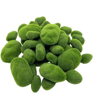 DUENEW 40PCS Artificial Moss Rocks Decorative Moss Balls Green Moss Covered Stones for Plants Decor Home Craft 4 Size