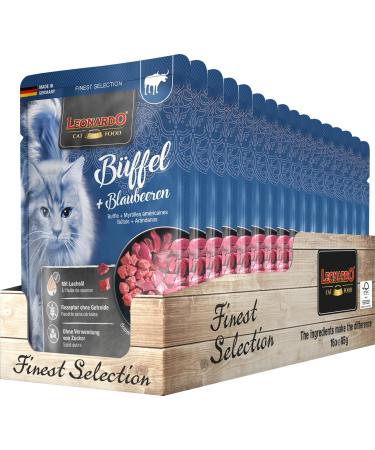 Leonardo wet food in the freshbone of the freshbone 16x85g buffalo and blueberry |Cereal -free wet food for cats |Sole feed in the single portion bag