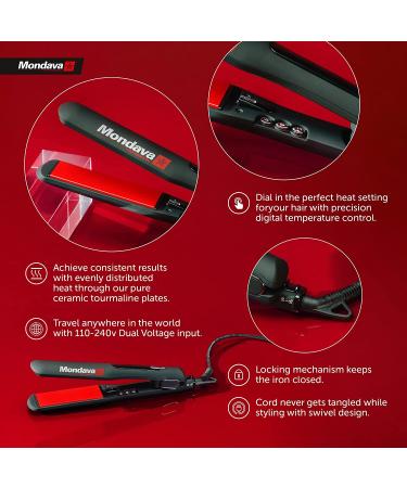 MONDAVA Professional Ceramic Tourmaline Flat Iron Hair Straightener - Dual Voltage Digital Technology, Straighten & Style Wild Hair in Under 8 Min | Ionic Technology | CLASSIC - Buy Online on SooperMarket.com