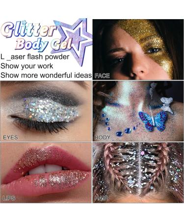Silver Holographic Mermaid Sequins Body Glitter Gel - Waterproof for Face, Hair, and Nails | Perfect for Concerts, Parties, and Festivals - Buy Online on SooperMarket.com