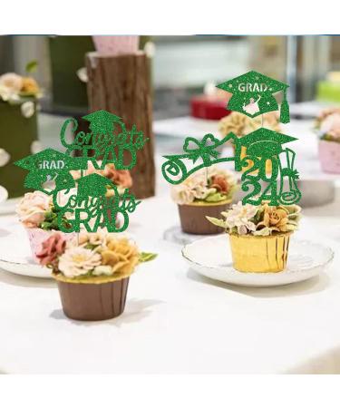 Rsstarxi 24 Pack 2024 Graduation Cupcake Toppers Glitter Congrats Grad 2024 Graduation Cap Diploma Cupcake Picks for Class of 2024 Graduation Theme Party Cake Decorations Green - Buy Online on SooperMarket.com