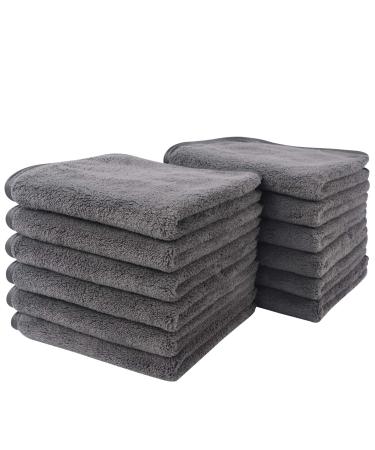 Sinland Microfiber Face Cloths Reusable Makeup Remover Cloth Ultra Soft Washcloths for Women and Baby 12Inch x 12Inch Grey 12 Pack 12pack Grey