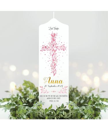 Personalized Wall Decals & Baptismal Candle - Pink Leaves Holy Cross Design 25cm x 7cm - Unique Individual Baptism Gift - Buy Online on SooperMarket.com