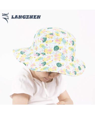 LANGZHEN Baby Girls Beach Sun Hat with Chin Strap | Toddler Kids Wide Brim Play Hat | Flamingo-Leaves Design | 1-2 Years - Buy Online on SooperMarket.com
