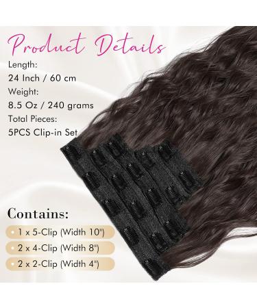REECHO 5PCS Brown Clip in Hair Extensions 24 Thick Long Loose Waves HE002 - Dark Chocolate Brown | Natural Soft Hairpieces for Women - Buy Online on SooperMarket.com