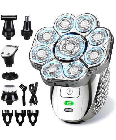 Head Shavers for Men Upgrade 9D Electric Shavers Men 6-in-1 Bald Head Shaver IPX6 Waterproof Shavers for Men Cordless Rechargeable Wet&Dry Rotary Razors Grooming Kit with Beard Clippers Nose Trimmer