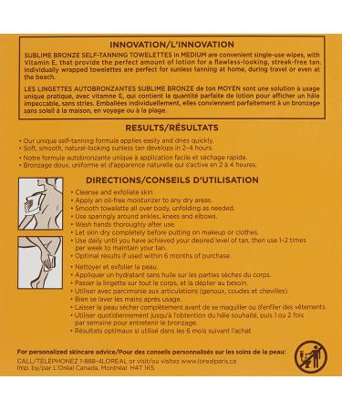 L'Oreal Sublime Bronze Self-Tanning Towelettes - Streak-Free Medium (6 ct) | Best Self Tanner - Buy Online on SooperMarket.com