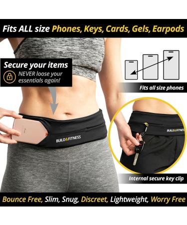 Buy Build & Fitness Running Belt for Men & Women Flip-Waist Pocket Key Clip & Cell Phone Holder for iPhones & Samsung - Adjustable 34 -39 (87-98cm) - Black - Buy Online on SooperMarket.com