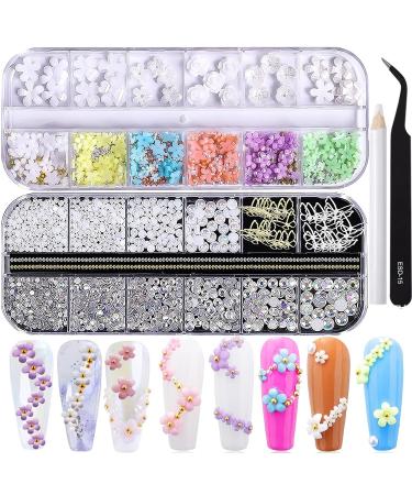 Belicey 3D Colorful Acrylic Flower Nail Charms Kit with AB Nail Gems - DIY Nail Art Rhinestones and Crystals Set - Buy Online on SooperMarket.com