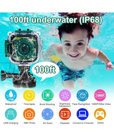 PROGRACE Kids Camera Waterproof Gift Toy - Children Digital Video Camera Underwater Camera for Kids 1080P Camcorder Toddler Sports Camera for Boys Birthday Learn Camera Pool Toys Age 3-14 Green - Buy Online on SooperMarket.com