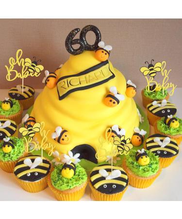 Arthsdite 24Pcs Bumble Bee Cupcake Toppers Oh Babee Cupcake Picks Oh Baby Cupcake Pick Decorations for Bee Theme Baby Shower Kids Baby Shower Birthday Party Decorations Supplies - Gold Black Glitter Bee Oh Baby Cupcake Toppers - Buy Online on SooperMarket.com