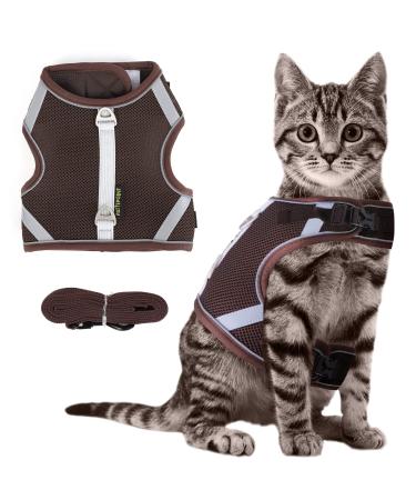 Cat harness escape-proof with leash cat leash with harness for cats cat reflective stripe chest harness adjustable breathable 150cm cat leash for large cats (L brown) brown L