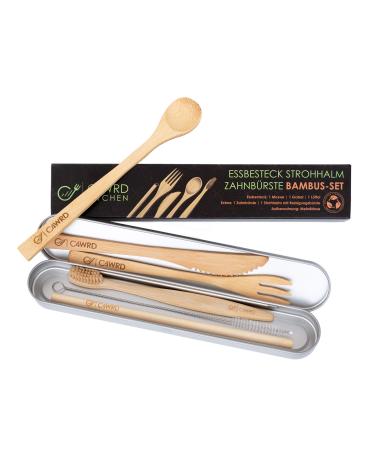 C4wrd reusable 6-piece bamboo cutlery set for on the go in a metal tin