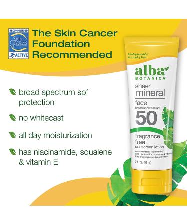Alba Botanica Fragrance-Free Sheer Mineral Face Sunscreen Lotion SPF 50 - 2 fl. oz - Buy Online on SooperMarket.com