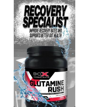 BioX Glutamine Rush | L-Glutamine Powder for Muscle Recovery Immunity Digestive Health | 5 Grams Pure L-Glutamine | Naturally Fermented Vegan | Unflavoured 200 Servings (1000g) - Buy Online on SooperMarket.com