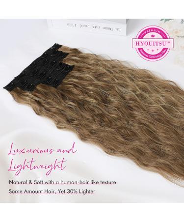 REECHO Clip in Hair Extensions - 5PCS Brown 24 Thick Long Loose Waves HE002 - Invisible Lace Weft Natural Soft Hairpieces for Women - Light Brown with Blonde Highlights - Buy Online on SooperMarket.com