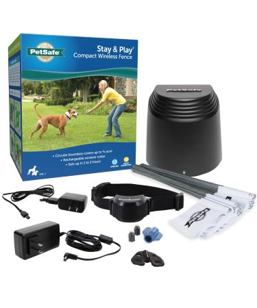 PetSafe Stay & Play Compact Wireless Pet Fence for Dogs & Cats, Waterproof & Rechargeable Receiver Collar, Covers Up to 3/4 Acre for Pets 5 lb+ from Parent Company of Invisible Fence Brand Wireless Fence Kit