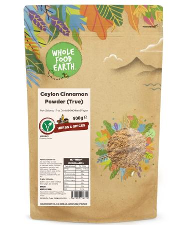 Wholefood Earth - Ceylon Cinnamon Powder (True) 500g - Raw - GMO Free - True Ceylon - Srilanka