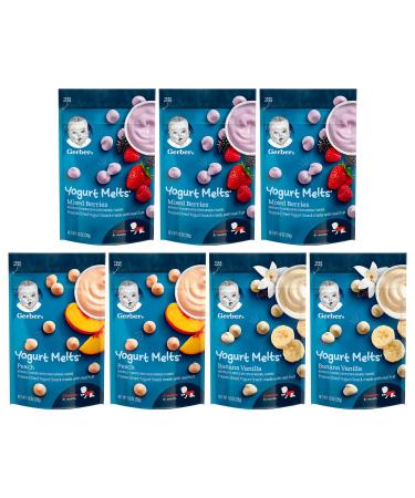 Gerber Yogurt Melts, Variety Pack, Mixed Berry + Peach + Banana Vanilla, 1oz (Pack of 7)