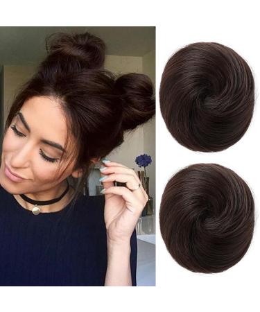 REECHO 2 PCS Mini Claw Clip in Messy & Cat Ears Hair Bun Extensions Wig Accessory Updo Hairpieces for Women Girls (Pack of 2-3" Straight Dark Brown) Pack of 2 - 3" Straight Dark Brown