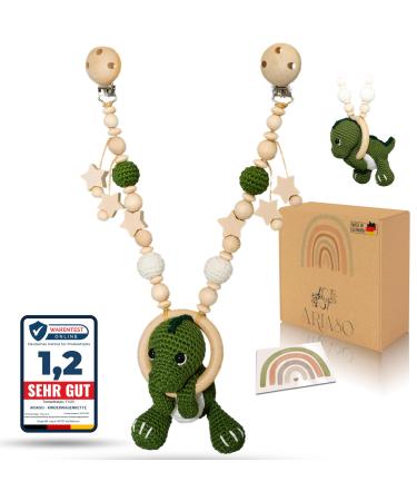 Ariaso praise chain - dino design made of wood and cotton crocheted - gift for birth for girls and boys from 0+ months - including gift card