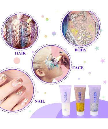 Sularpek 3Pcs Glitter Gel Set - Face, Hair & Body Glitter for Festival Party Makeup - Gold, Silver, White - Buy Online on SooperMarket.com