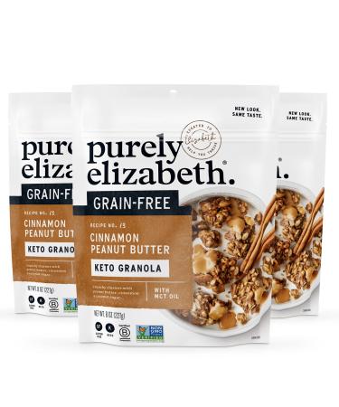 Purely Elizabeth, Cinnamon Peanut Butter, Keto Granola with MCT Oil, Grain-Free (3 Ct, 8oz Bags) 120 Count (Pack of 8) Cinnamon Peanut Butter