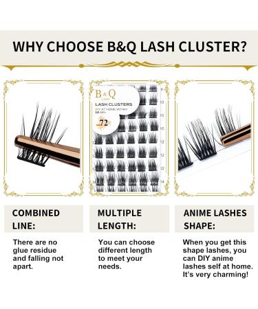 72 Count D Curl Individual Cluster Lashes | Natural Soft Fluffy DIY Lash Extensions - B&Q Lash Clusters | D-10mm B 36 - Buy Online on SooperMarket.com