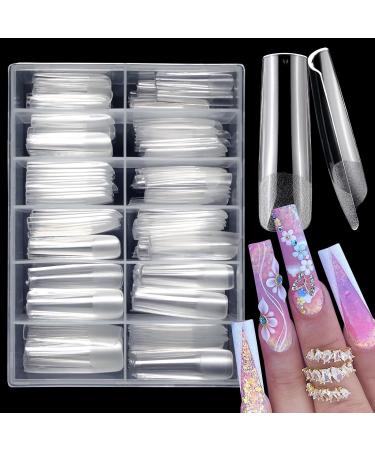 LuckForever 240pc XL Square Gel X Nail Tips Clear Fake Nails Extra Long Square Nail Tips Full Cover Artificial Fingernails XL Soft Gel False Nail Tips for Acrylic Nail Extension Press on Nail Making