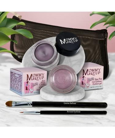The Everlasting Eye 5 Piece Waterproof Makeup Set. Gel Eyeliner Creme Eyeshadow 2 brushes and Mesh Bag. Paraben-free Talc-free Cruelty-free. Elsa/Amethyst 1106 Elsa - A Pale Shimmering Lilac + Amethyst - Deep eggplant