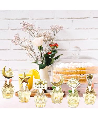 Lets Joy Pack of 12 Eid Mubarak Toppers 12 Pieces Ramadan Cake Decoration Wrappers Ramadan Kareem Topper Cupcake Glitter Muslim Islam Cupcake Eid Mubarak Cake Party Decoration - Buy Online on SooperMarket.com