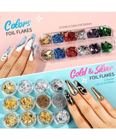 Nail Art Designs: Foil Stickers, Gems, Rhinestones, Fruit Slices, Glitter, Sequins & Holographic Decor Set B - Buy Online on SooperMarket.com