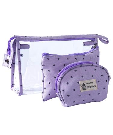 Cultural bag transparent for travel 3 pieces waterproof pvc cultural bag for women cosmetic bag make-up bag small wallet with zipper purple