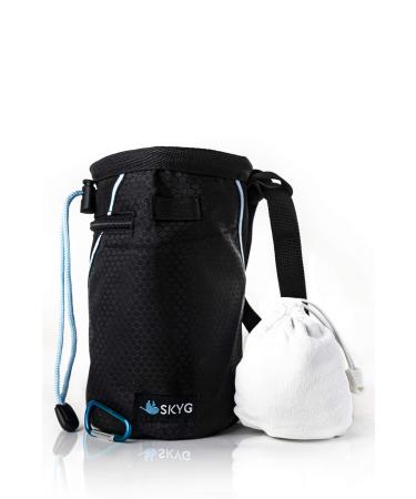 SKYG Chalk Bag for Rock Climbing- Refillable Chalk Ball (2.3 oz), Belt, Small Carabiner Clip, Brush Loop and 2 Zippered Pockets for Climbing, Bouldering, Gymnastics, Cross Fit and Lifting