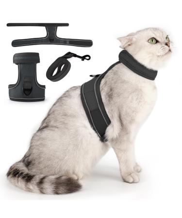 HEYWEAN Cat Harness and Leash Set Dual Adjustable Magic Tapes Escape Proof Kitten Harness Small Medium Large Cat Harness for Cat Travel Outdoor Walking Soft Cat Harness with Lead Reflective Strips L Dark Grey