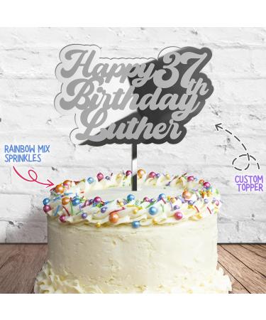 Cakeshop Cake Decoration Pack | Happy Birthday Premium 3mm Mirror Acrylic Plastic Cake Topper Sign & 25g Party Pack of Cake Sugar Sprinkles | Custom Name & Age Cake Decorations (Silver) Prime Mirror Acrylic: Silver - Buy Online on SooperMarket.com