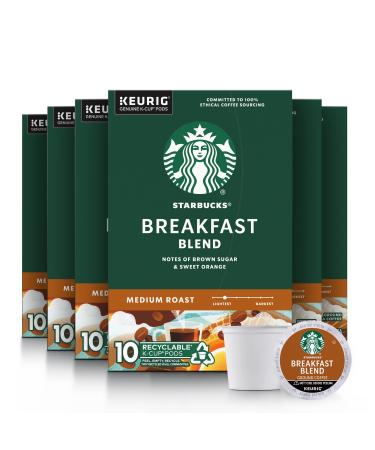 Starbucks Medium Roast K-Cup Coffee Pods - Breakfast Blend for Keurig Brewers - 6 Boxes (60 Pods Total)