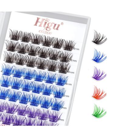 Colored Lash Clusters DIY Eyelash Extensions 72 C/D Curl Colored Cluster Lashes Brown Blue Purple Green Red Individual Lashes Cluster Eyelash Clusters Thin Band DIT at Home(Volume Mix Color-D 16mm)