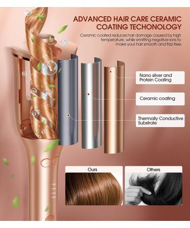 Professional Automatic Hair Curler with Anti-Tangle Technology - Large Slot, 4 Temperature Settings, 3 Timer Options - Dual Voltage Rotating Curling Iron in Champagne - Buy Online on SooperMarket.com