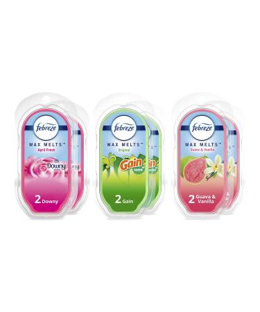 Febreze Wax Melts, Wax Melt Warmer Cubes, Wax Warmer Cubes, 2.5 oz. Pack of 6, Guava & Vanilla, Downy April Fresh, Gain Original Scent, (6 Cubes Each), Odor-Fighting Scented