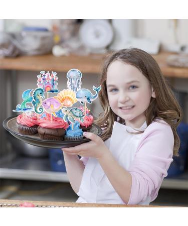 32 Pack Mermaid Cupcake Toppers Under The Sea Octopus Starfish Mermaid Tail Cupcake Picks Jellyfish Seahorse Coral Cupcake Decorations for Baby Shower Under The Sea Party Birthday Cake Decorations - Buy Online on SooperMarket.com