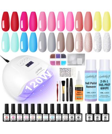SPTHTHHPY 12+6 Gel Nail Kit - Gel Nail Polish Remover Nail Prep & Wipe Cuticle Oil 12 Gel Nail Polish Top & Base Coat - Nail Full Set for Beginners with Lamp - DIY Nail Salon Starter Gift 20+4