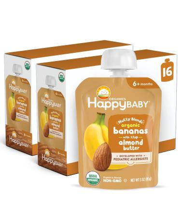 Happy Baby Organics Nutty Blends Banana & Almond Butter 3 Ounce Pouch (Pack of 16) Banana & Almond Butter Pack of 16