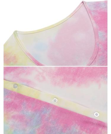 Ekouaer Women's Short Sleeve Nightdress with Pockets | Soft Button Down Sleepwear | Summer Loungewear in Tie Dye Print - Buy Online on SooperMarket.com