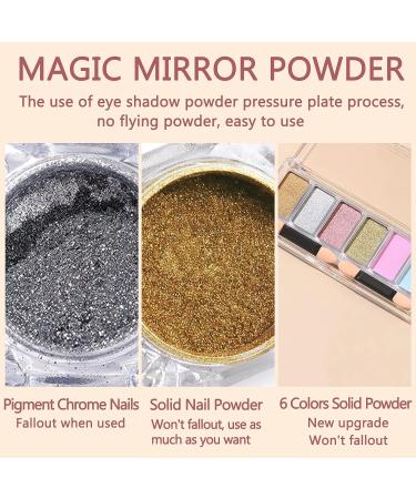 Chrome Nail Powder Palette - Metallic Mirror & Holographic Aurora Shades with Eyeshadow Sticks - Nail Art DIY - Buy Online on SooperMarket.com